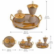 Beige Chalice Bakhoor Incense Burner Set with Gold Accents & Round Tray