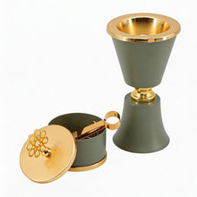 Sage Green & Gold Mabkhara Bakhoor Incense Burner Set with Storage Jar, Tongs & Tray
