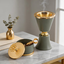 Sage Green & Gold Mabkhara Bakhoor Incense Burner Set with Storage Jar, Tongs & Tray