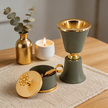 Sage Green & Gold Mabkhara Bakhoor Incense Burner Set with Storage Jar, Tongs & Tray