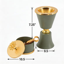 Sage Green & Gold Mabkhara Bakhoor Incense Burner Set with Storage Jar, Tongs & Tray