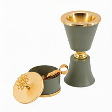 Sage Green & Gold Mabkhara Bakhoor Incense Burner Set with Storage Jar, Tongs & Tray