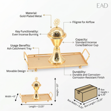 Luxury Gold Mabkhara Bakhoor Incense Burner Set with Storage Jar, Tongs & Tray