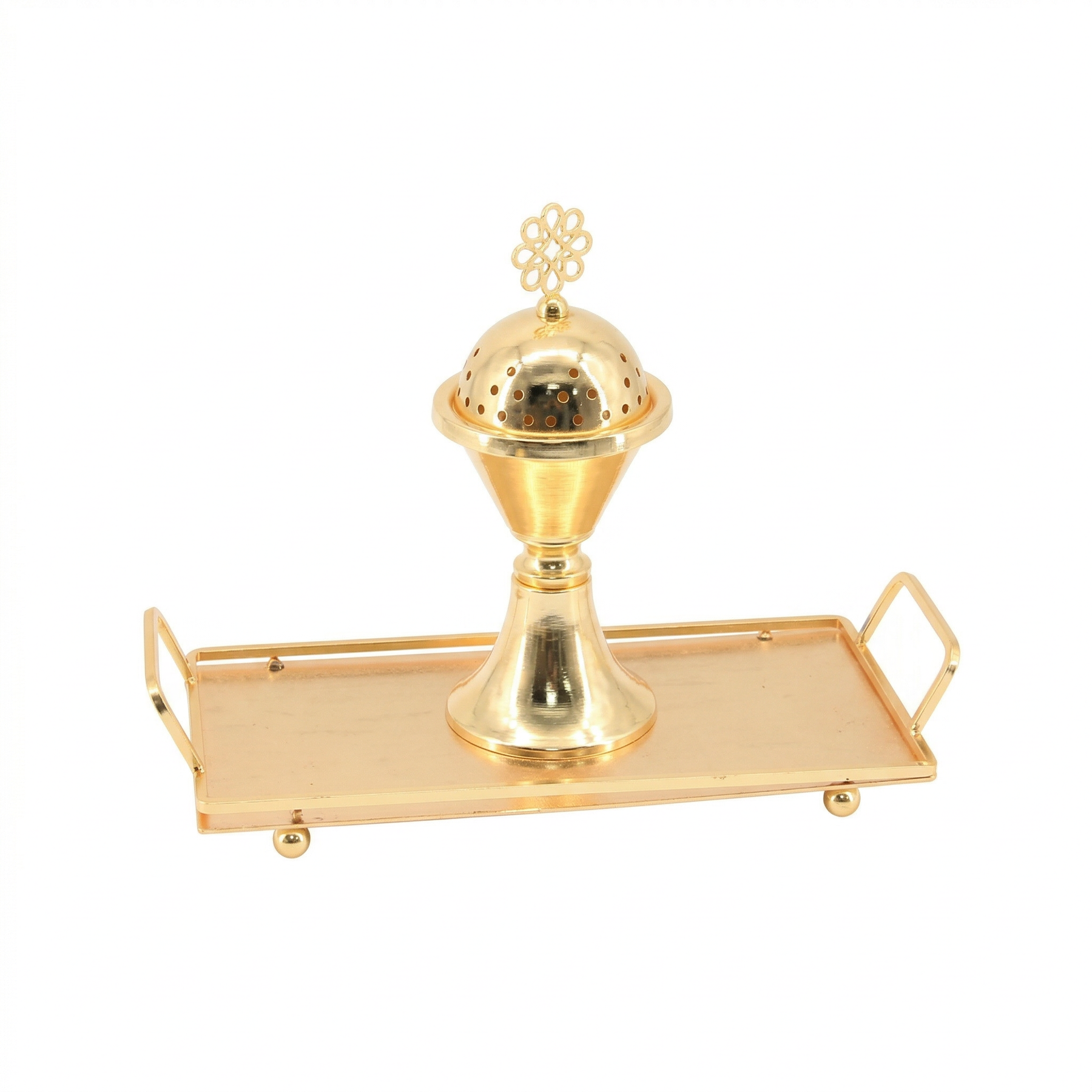 Luxury Gold Mabkhara Bakhoor Incense Burner Set with Storage Jar, Tongs & Tray