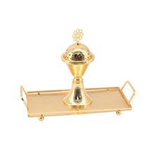 Luxury Gold Mabkhara Bakhoor Incense Burner Set with Storage Jar, Tongs & Tray