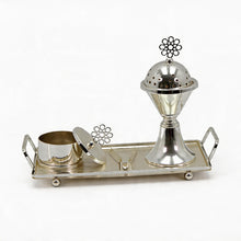 Silver Dome Bakhoor Incense Burner Set with Pedestal Base & Rectangular Tray