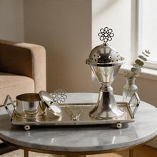 Silver Dome Bakhoor Incense Burner Set with Pedestal Base & Rectangular Tray