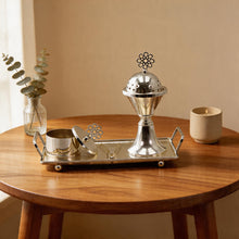 Silver Dome Bakhoor Incense Burner Set with Pedestal Base & Rectangular Tray