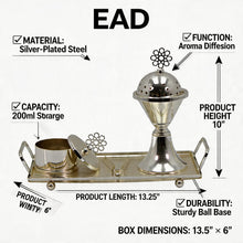 Silver Dome Bakhoor Incense Burner Set with Pedestal Base & Rectangular Tray