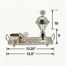 Silver Dome Bakhoor Incense Burner Set with Pedestal Base & Rectangular Tray