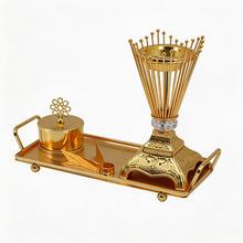 Ornate Gold Crown Bakhoor Incense Burner Set with Decorative Base & Tray