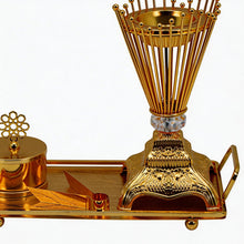 Ornate Gold Crown Bakhoor Incense Burner Set with Decorative Base & Tray