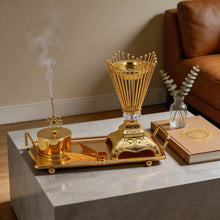 Ornate Gold Crown Bakhoor Incense Burner Set with Decorative Base & Tray