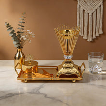 Ornate Gold Crown Bakhoor Incense Burner Set with Decorative Base & Tray