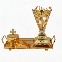 Ornate Gold Crown Bakhoor Incense Burner Set with Decorative Base & Tray