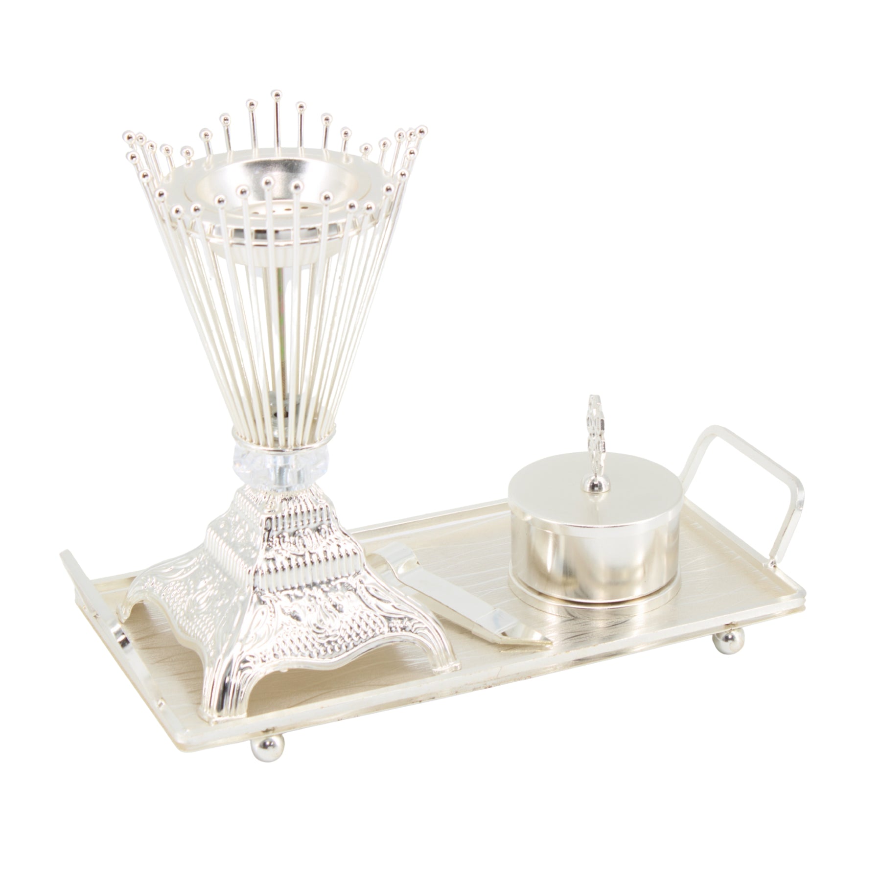 Luxury Silver Mabkhara Bakhoor Incense Burner Set with Storage Jar & Tray