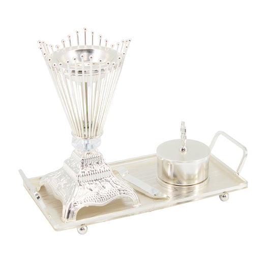 Luxury Silver Mabkhara Bakhoor Incense Burner Set with Storage Jar & Tray