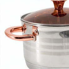 Rose Gold Stainless Steel Cookware Set with Glass Lids & Ergonomic Handles - 8 Pieces