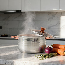 Rose Gold Stainless Steel Cookware Set with Glass Lids & Ergonomic Handles - 8 Pieces