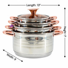 Rose Gold Stainless Steel Cookware Set with Glass Lids & Ergonomic Handles - 8 Pieces