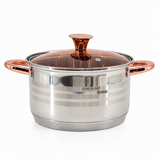 Rose Gold Stainless Steel Cookware Set with Glass Lids & Ergonomic Handles – 8 Piece Kitchen Cookware Set
