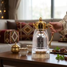 Gold Trim Transparent Arabic Coffee Dallah with Curved Handle