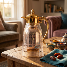 Gold Trim Transparent Arabic Coffee Dallah with Curved Handle