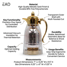 Gold Trim Transparent Arabic Coffee Dallah with Curved Handle