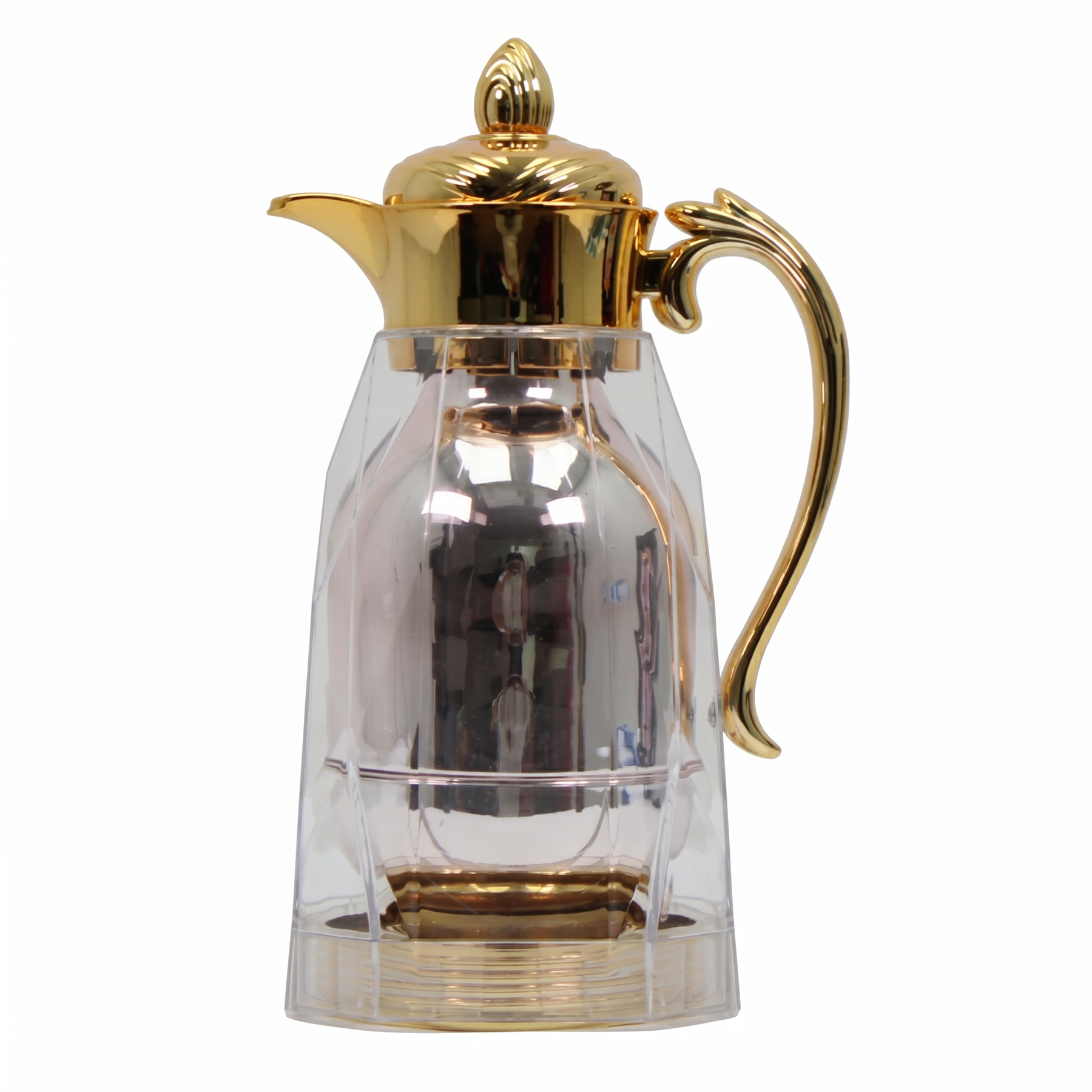 Gold Trim Transparent Arabic Coffee Dallah with Curved Handle