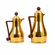 Gold Arabic Coffee & Tea Dallah Set with Wooden Handles - 2 Piece Set