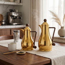 Gold Arabic Coffee & Tea Dallah Set with Wooden Handles - 2 Piece Set