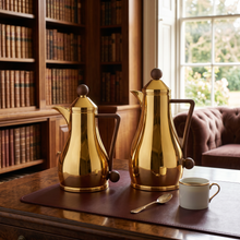 Gold Arabic Coffee & Tea Dallah Set with Wooden Handles - 2 Piece Set