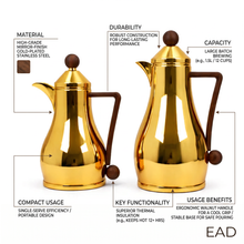 Gold Arabic Coffee & Tea Dallah Set with Wooden Handles - 2 Piece Set