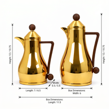 Gold Arabic Coffee & Tea Dallah Set with Wooden Handles - 2 Piece Set
