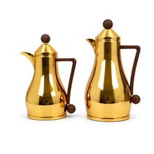 Gold Arabic Coffee & Tea Dallah Set with Wooden Handles - 2 Piece Set
