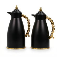 Black Arabic Coffee & Tea Dallah Set with Gold Beaded Handle - 0.7L & 1L (2-Piece Set)