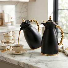 Black Arabic Coffee & Tea Dallah Set with Gold Beaded Handle - 0.7L & 1L (2-Piece Set)