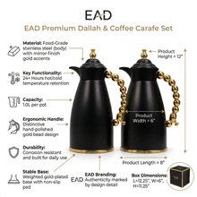 Black Arabic Coffee & Tea Dallah Set with Gold Beaded Handle - 0.7L & 1L (2-Piece Set)