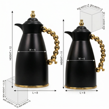 Black Arabic Coffee & Tea Dallah Set with Gold Beaded Handle - 0.7L & 1L (2-Piece Set)