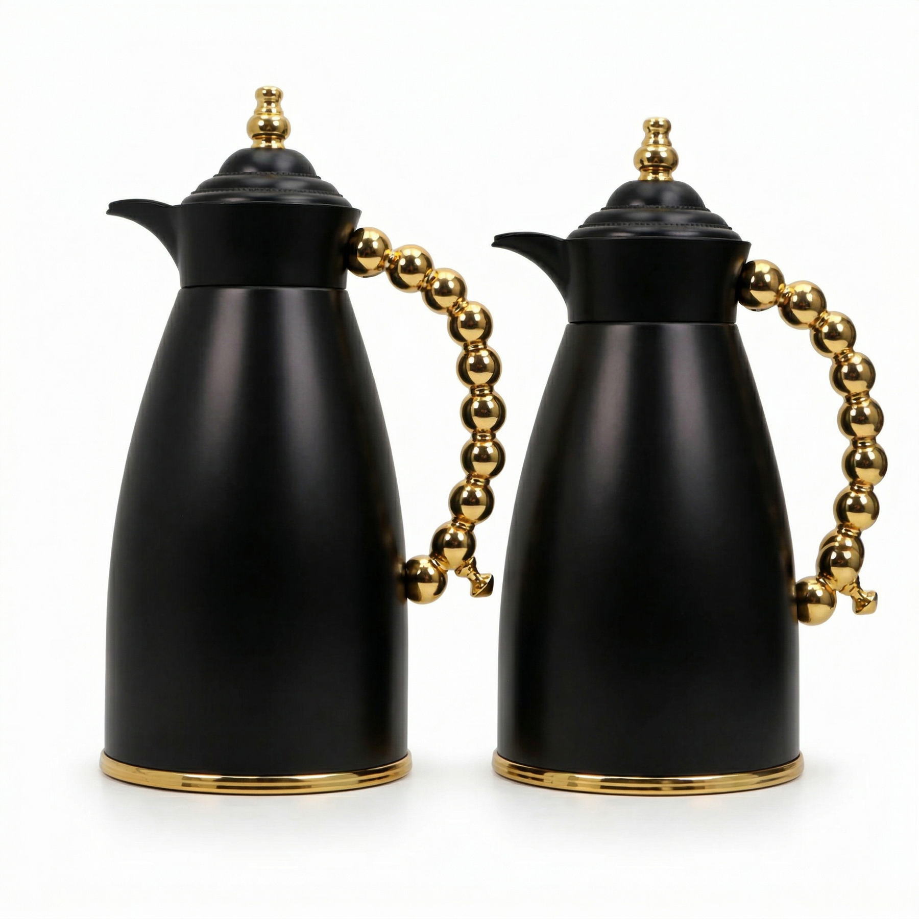 Black Arabic Coffee & Tea Dallah Set with Gold Beaded Handle - 0.7L & 1L (2-Piece Set)