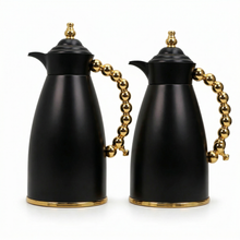 Black Arabic Coffee & Tea Dallah Set with Gold Beaded Handle - 0.7L & 1L (2-Piece Set)