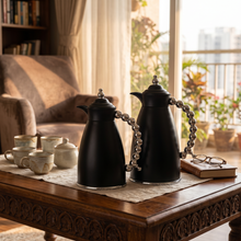Black Arabic Coffee & Tea Dallah Set with Silver Beaded Handle - 0.7L & 1L (2-Piece Set)