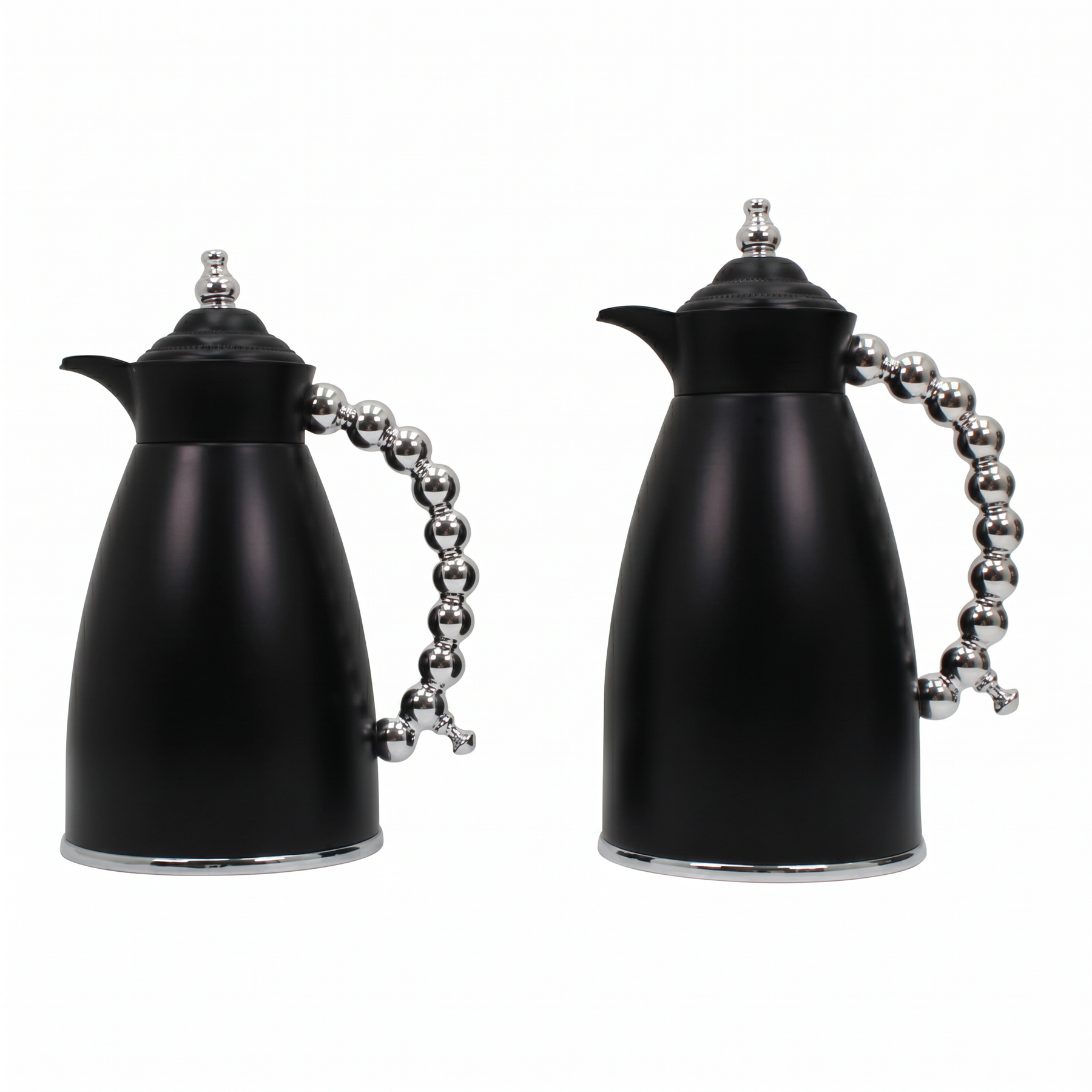 Black Arabic Coffee & Tea Dallah Set with Silver Beaded Handle - 0.7L & 1L (2-Piece Set)