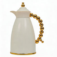 White Arabic Coffee & Tea Dallah Set with Gold Beaded Handle - 0.7L & 1L (2-Piece Set)
