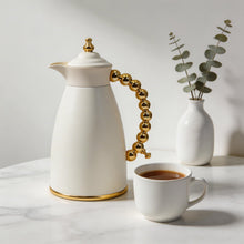 White Arabic Coffee & Tea Dallah Set with Gold Beaded Handle - 0.7L & 1L (2-Piece Set)