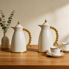 White Arabic Coffee & Tea Dallah Set with Gold Beaded Handle - 0.7L & 1L (2-Piece Set)
