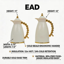 White Arabic Coffee & Tea Dallah Set with Gold Beaded Handle - 0.7L & 1L (2-Piece Set)
