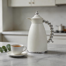 White Arabic Coffee & Tea Dallah Set with Silver Beaded Handle - 0.7L & 1L (2-Piece Set)