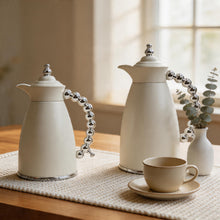 White Arabic Coffee & Tea Dallah Set with Silver Beaded Handle - 0.7L & 1L (2-Piece Set)