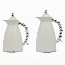 White Arabic Coffee & Tea Dallah Set with Silver Beaded Handle - 0.7L & 1L (2-Piece Set)